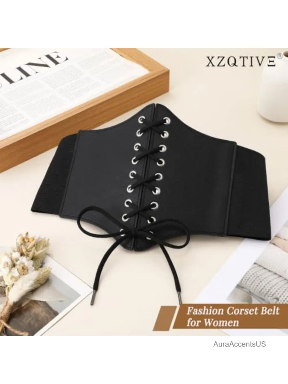 Wide Elastic Corset Waist Belt with Snap Closure, 4.7 Inch
